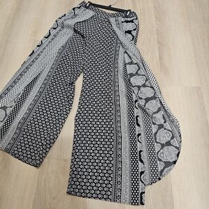 California Moonrise Nomad Art House Wide Leg Side Slit Pants Floral Boho L/XL